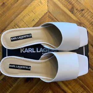 KARL LAGERFELD Paris Macaria style bright white with gold heels sandals